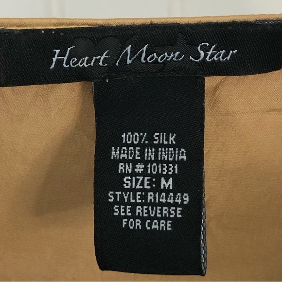 Heart Moon Star Brown and Green Ruffle Sleeve Silk Mai Tie Top - Picture 7 of 10